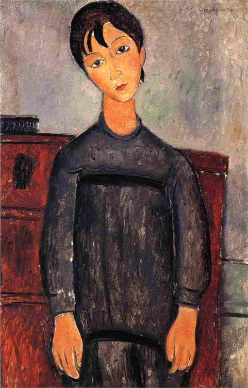 Little Girl in Black Apron - Amedeo Modigliani Paintings